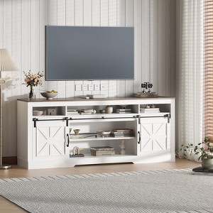 66" long Farmhouse TV Stand, large Entertainment Center with Semi-Open Top Storage, Adjustable Shelf & Sliding Doors, Media TV Table for Living Room - 1 of 4