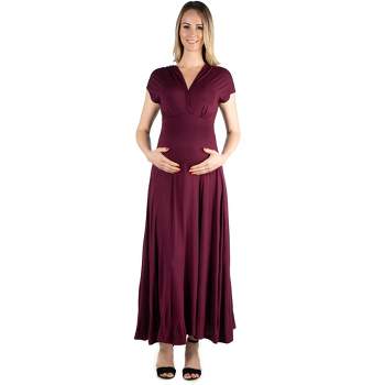 24seven Comfort Apparel Cap Sleeve V Neck Maternity Maxi Dress