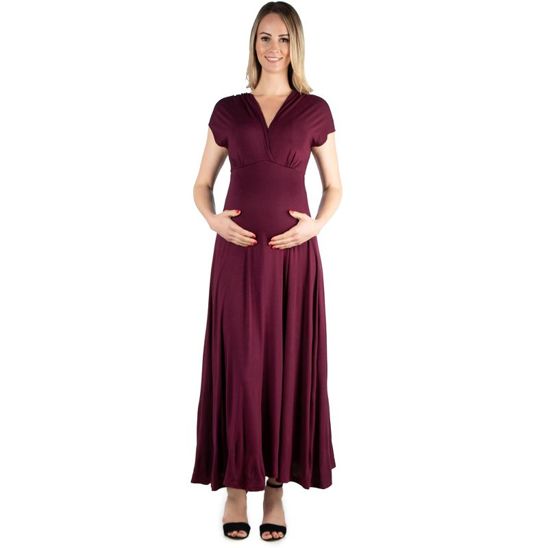 24seven Comfort Apparel Cap Sleeve V Neck Maternity Maxi Dress, 1 of 6
