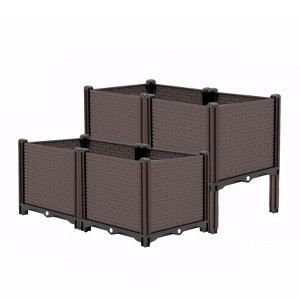 31.5"x31.5"x19.6" Raised Garden Bed with Drainage Outlet– Planter Box for Outdoor Vegetables, Herbs & Flowers - 1 of 4