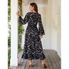 Women's Bohemian Floral Print Maxi Dress - V-Neck Long Sleeve Wedding Guest Gown, Flowy Beach Dress - 4 of 4