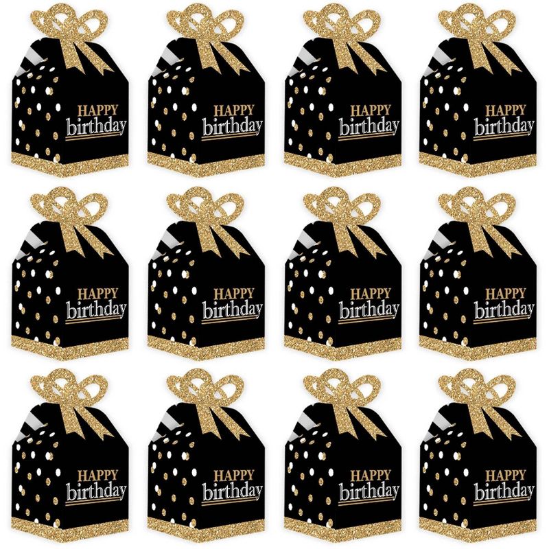 Big Dot of Happiness Adult Happy Birthday - Gold - Square Favor Gift Boxes - Birthday Party Bow Boxes - Set of 12, 5 of 9