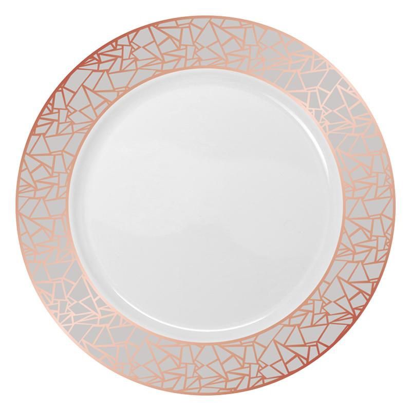 Smarty Had A Party 7.5" White with Silver and Rose Gold Mosaic Rim Round Plastic Appetizer/Salad Plates (120 Plates), 1 of 5