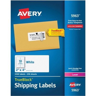 Avery 5963 Shipping Labels with TrueBlock, 2 x 4 Inches, White, Box of 2,500
