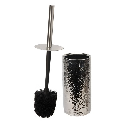 Elle Décor Embossed Ceramic Toilet Brush and Holder - 4x 4x 8