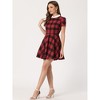Allegra K Women's Plaid Grid Peter Pan Collar Contrast A-line Dresses - 3 of 4
