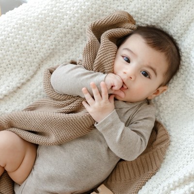 Sky Blue Organic Cotton Knit Baby Swaddle Blanket