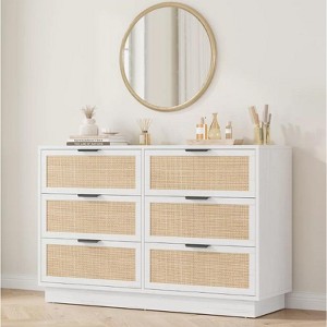GAOMON 6 Drawer Rattan Dresser for Bedroom, Integrated Cabinet Body & Legs Design, Wooden Chest of Drawers,for Home - 1 of 4