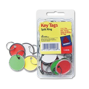 Avery Card Stock Metal Rim Key Tags 1 1/4 dia Assorted Colors 50/Pack 11026 - 1 of 4