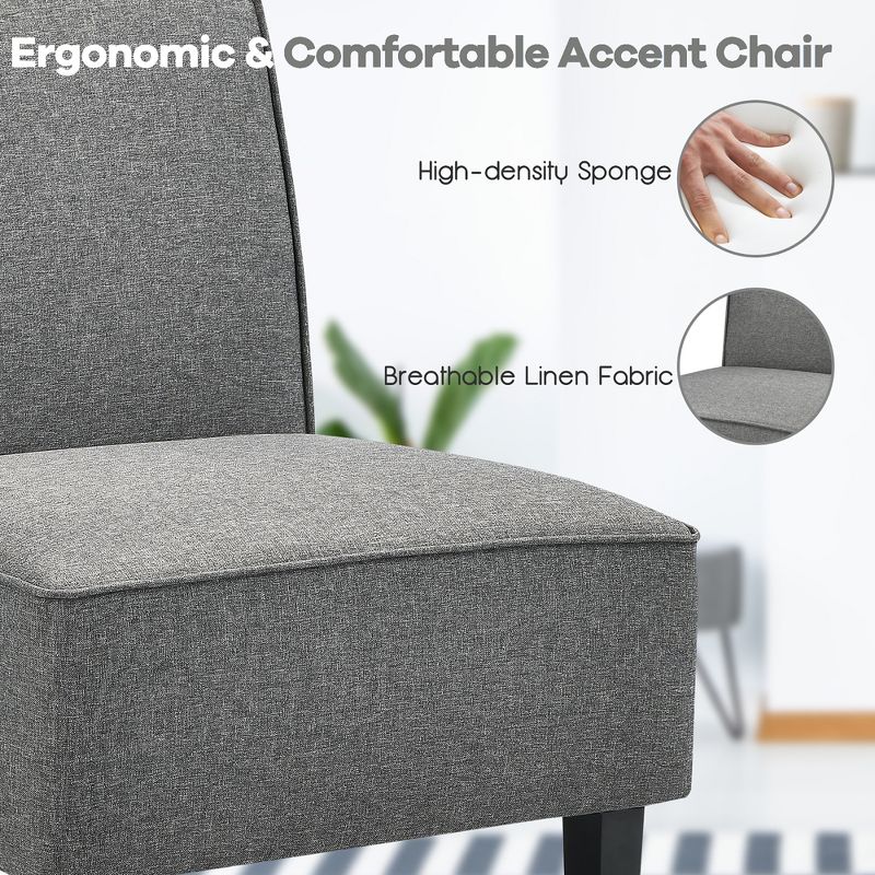 Tangkula Modern Armless Accent Chair Fabric Single Sofa w/ Rubber Wood Legs Grey, 3 of 8