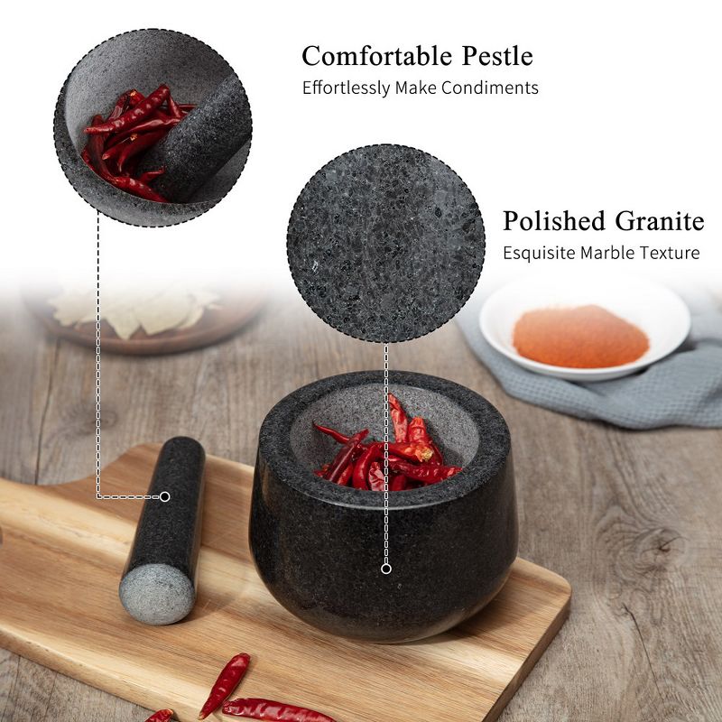 Granite Mortar and Pestle Set, 2 Cups Stone Grinder Bowl for Grinding Herbs Spices, Guacamo, 4 of 7
