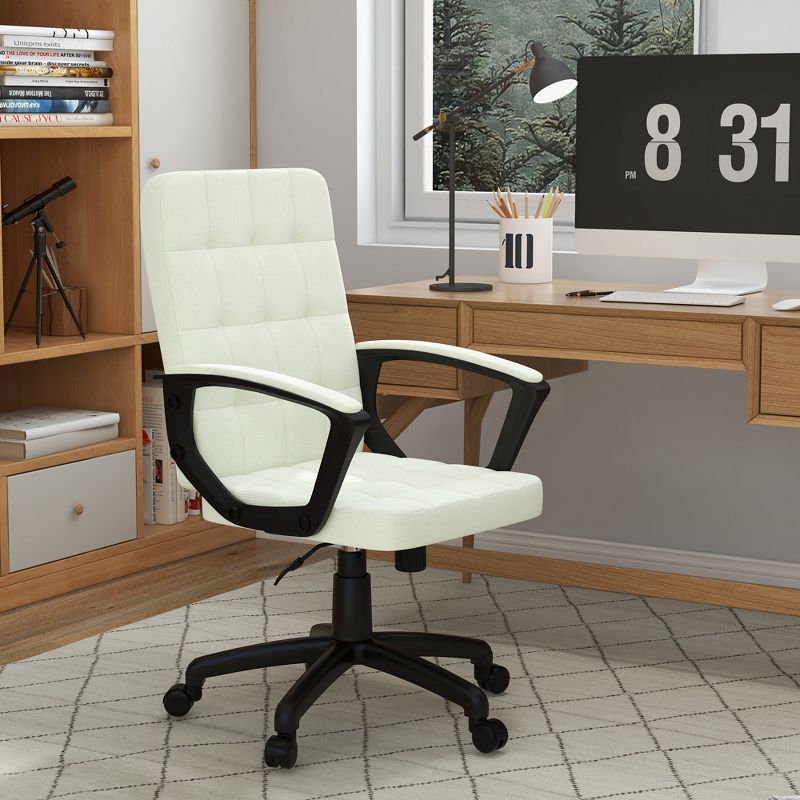Vinsetto Mid Back Office Chair with Adjustable Height, Wheels, Arms, Comfy Computer Chair, 2 of 7