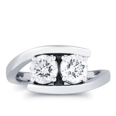 Pompeii3 1 1/4ct Diamond Two Stone Forever Us Engagement Ring 14k White Gold Lab Created