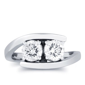 Pompeii3 1 1/4ct Diamond Two Stone Forever Us Engagement Ring 14k White Gold Lab Created - 1 of 2