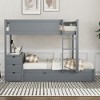 NicBex Full over Full Bunk Bed with Desk Wooden Bed Frame with Trundle, Drawers, Ladder and Full Length Guardrail, No Box Spring Required - 2 of 4