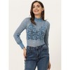 INSPIRE CHIC Women's See-Through Stretch Smocked High-Neck Long-Sleeve Lace Floral Blouse - 2 of 4