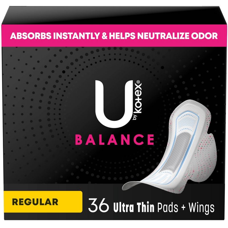 U by Kotex Balance Ultra Thin Regular Pads with Wings - Unscented, 1 of 12
