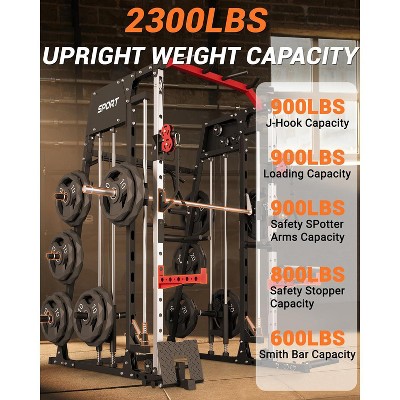 Smith Machines Home Gym with Bench,Squat Rack with Weight Bar, Dual LAT Pull-Down Systems & Cable Crossover Machine