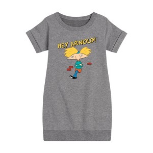 Girls' - Hey Arnold! - Cool Arnold Graphic Short Sleeve Fleece Dress - 1 of 4