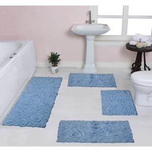 Bell Flower Collection Tufted Bath Rugs, Extra Soft and Absorbent, Non-Slip Bath Mats, Machine Washable Bathroom Mats, 4 Pcs Set with Runner, Sky Blue - 1 of 4