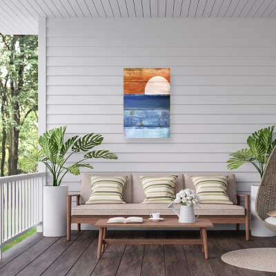 Large Blue and Orange Nautical Mixed Media Canvas Art