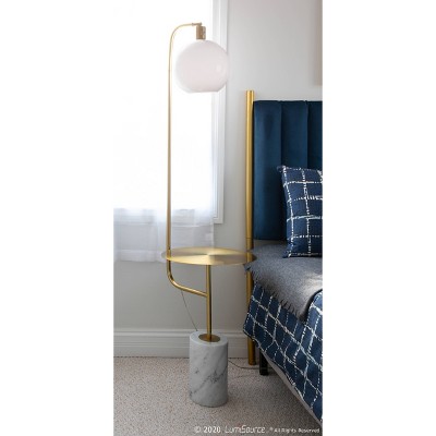 Contemporary White & Gold Marble-Base Floor Lamp with Side Table
