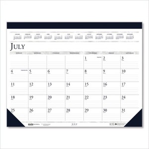 Recycled Academic Desk Pad Calendar, 18.5 x 13, White/Blue Sheets, Blue Binding/Corners, 14-Month: July 2025 to Aug 2026 - 1 of 4