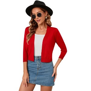 BLUEMING Womens Soft Knit Sweater Cardigan Bracelet Sleeve Open Front Cardigan Above Hip Length Cardigan - 1 of 4