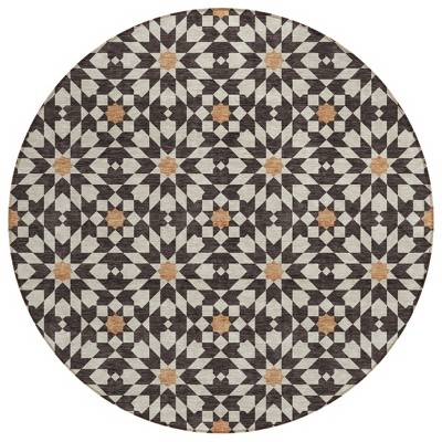 Charcoal Silver And Copper Floral Medallion Washable Indoor Outdoor Area Rug