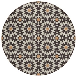 Charcoal Silver And Copper Floral Medallion Washable Indoor Outdoor Area Rug - 1 of 4