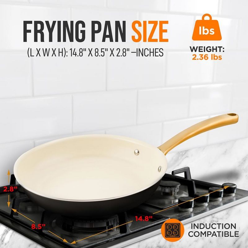NutriChef 8” Small Fry Pan - Small Skillet Nonstick Frying Pan with Golden Titanium Coated Silicone Handle, Ceramic Coating, 2 of 4