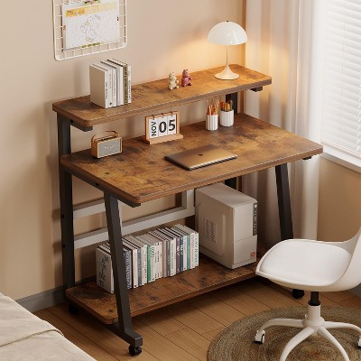 Rolling Desk with Monitor Stand,Rolling Computer Desk for Student Writing Table for Small Space.