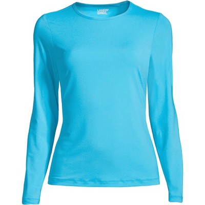 Lands' End Women's Long Crew Neck Long Sleeve Rash Guard UPF 50 Sun  Protection Modest Swim Tee - X-Small - Turquoise