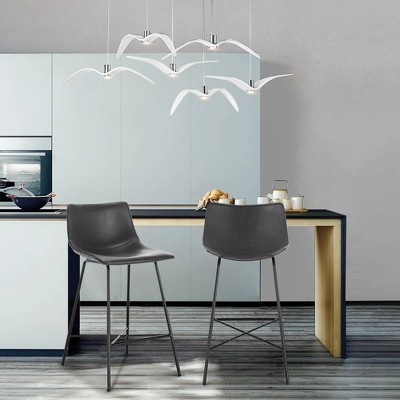 Gray Leather Saddle Style Counter Stool Set with Metal Base