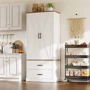 Kitchen Pantry Cabinet with 2 Drawers, Farmhouse Tall Storage Cabinet, Wood Food Pantry - 1 of 4