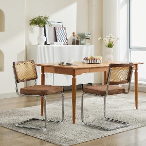 Lyngins Modern Cantilever Armless Dining Chairs Set of 2, Upholstered Rattan Kitchen Chair with Cane Back & Stainless Chrome Base, Velvet Accent Chair - 1 of 4