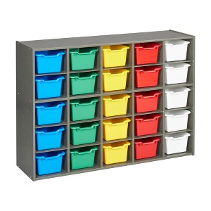 ECR4Kids Streamline 25 Cubby Tray Cabinet with 25 Scoop Front Storage Bins, 5x5, Grey Wash - 1 of 4