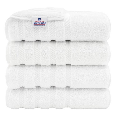 American Soft Linen 4 Pack Bath Towel Set, 100% Cotton, 27 Inch By 54 Inch Bath  Towels For Bathroom, Bright White : Target