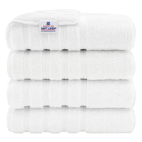 American Soft Linen 4 Pack Bath Towel Set, 100% Cotton, 27 Inch By 54 Inch  Bath Towels For Bathroom, Bright White : Target