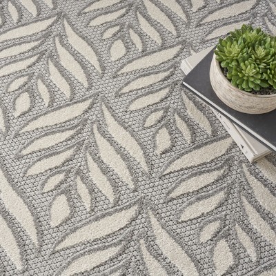 Aloha 8' Round Gray Synthetic Tropical Palm Outdoor Rug