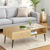 MAYEERTY 47-Inch Natural Modern Coffee Table - Wooden 2-Tier Rectangular Center Table with PVC Rattan Door Drawer - 2 of 4