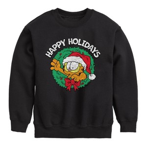 Boys' - Garfield - Happy Holidays Wreath Graphic Long Sleeve Fleece Sweatshirt - 1 of 4