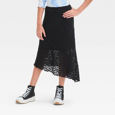 Girls' Asymmetrical Lace Midi Skirt - art class™ Black M