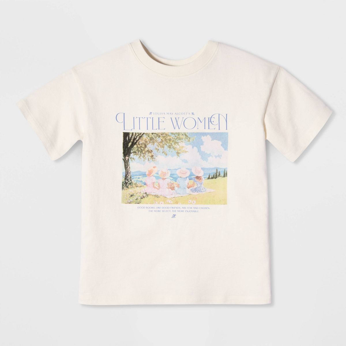 Girls' Short Sleeve 100% Cotton 'Little Women' Oversized Graphic T-Shirt - Cat & Jack™ Cream - thumbnail 2
