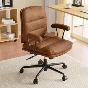 SUGOLD Modern Office Chair Mid-Back PU Leather Desk Chair with Comfy Arms and Lumbar Support for Small Spaces - 1 of 4