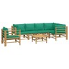 vidaXL 7 Piece Bamboo Patio Lounge Set with Green Cushions - Outdoor Furniture Set with Comfortable Backrest and Armrest, Modular Design - 3 of 4