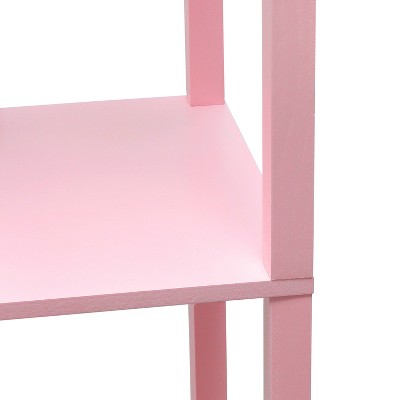 Elegant Light Pink Column Floor Lamp with Linen Shade and Display Shelves