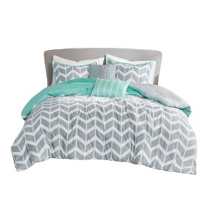 SEVOBAL Bedding Sets, Twin XL Comforter Set with Chevron Print and Decorative Pillows for Modern Bedrooms, Green, 21.46"*18.7"*9.25" - 1 of 4