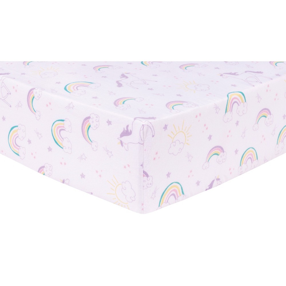 Photos - Bed Linen Trend LabDeluxe Flannel Fitted Crib Sheet - Unicorn Rainbow