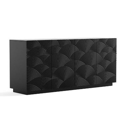 Vynxaria 59" Black Modern Sideboard Buffet Cabinet - 4-Door Accent Storage, Freestanding Anti-Dumping, for Kitchen/Living Room